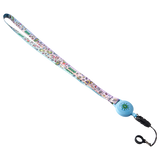 Blue and pink Ooze Hotel Lucky retractable vape lanyard laid fully stretched out