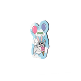 Angled view of the Ooze Hotel Lucky bunny magnet with two balloons and ice cream