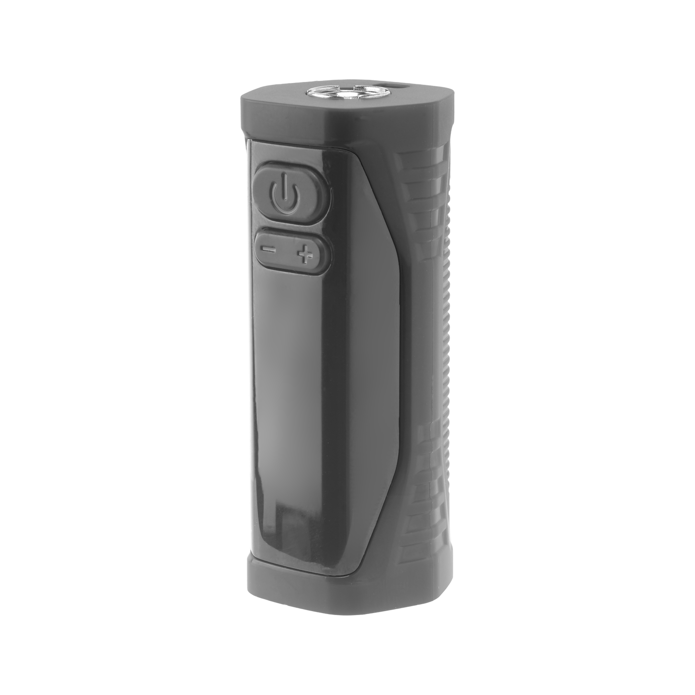 Angled view of the base of the black Ooze Runt Mini Battery turned off