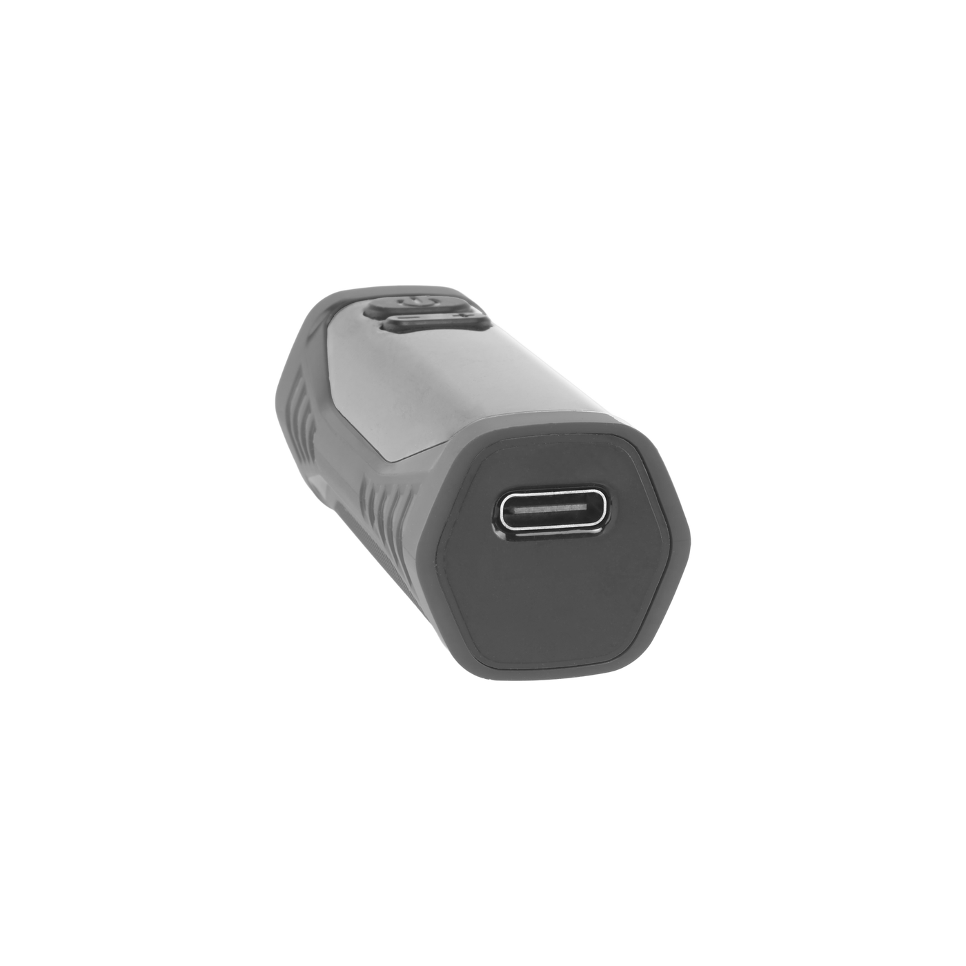 Angled view of the base of the black Ooze Runt Mini Battery, showing the type-c port