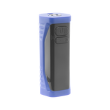 Angled view of blue Ooze Runt Mini Battery turned off
