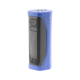 Angled view of blue Ooze Runt Mini Battery turned off