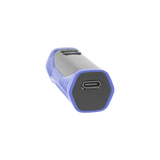 Angled view of the base of blue Ooze Runt Mini Battery, showing the type-c port