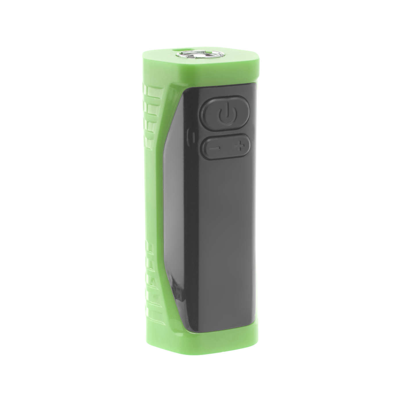 Angled view of the green Ooze Runt Mini Battery turned off