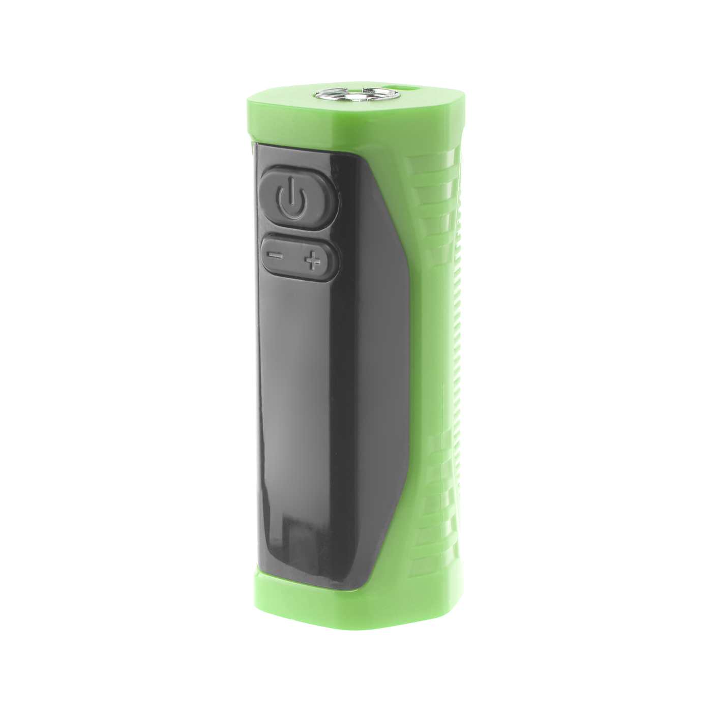 Angled view of the green Ooze Runt Mini Battery turned off