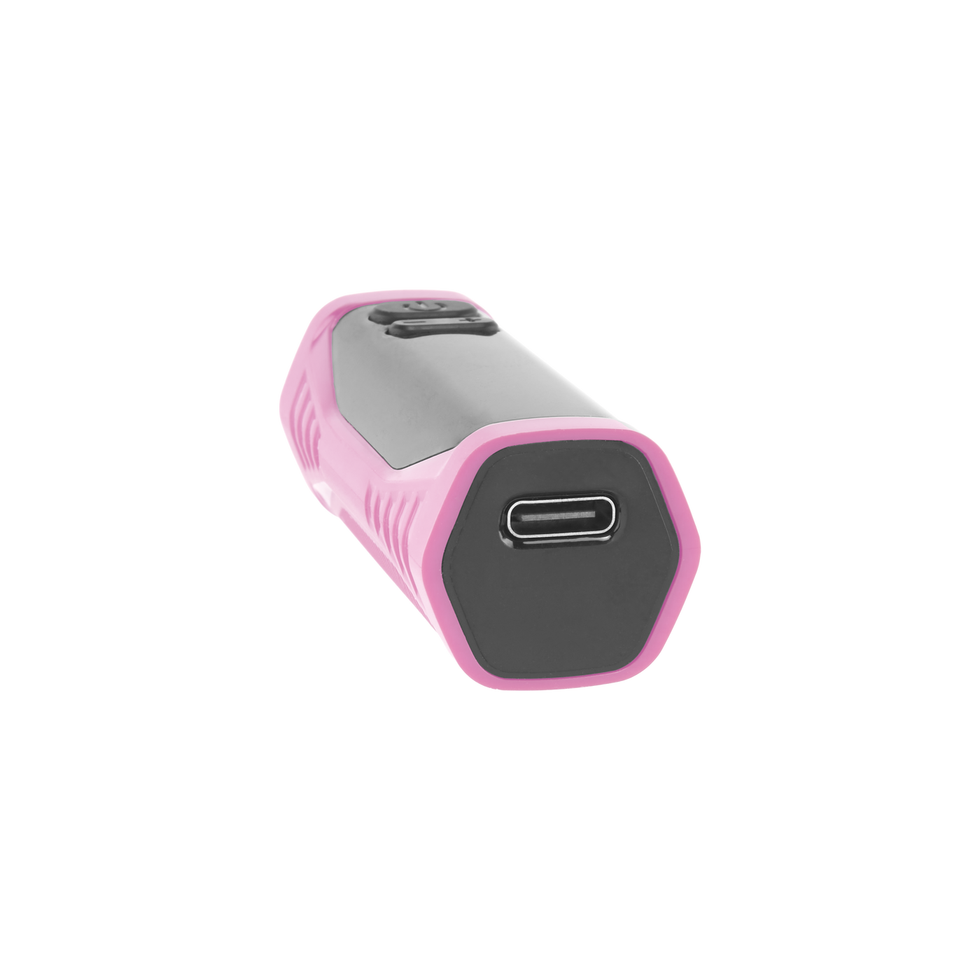 Angled view of the base of the pink Ooze Runt Mini Battery, showing the type-c port