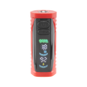 The red Ooze Runt Mini Battery is facing front with the screen turned on