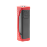 Angled view of The red Ooze Runt Mini Battery turned off