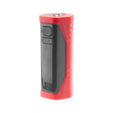 Angled view of The red Ooze Runt Mini Battery turned off