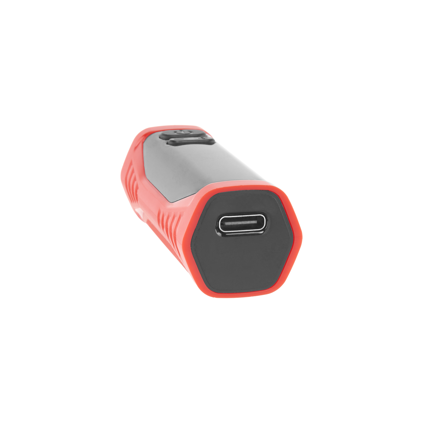 Angled view of the base of The red Ooze Runt Mini Battery, showing the type-c charging port