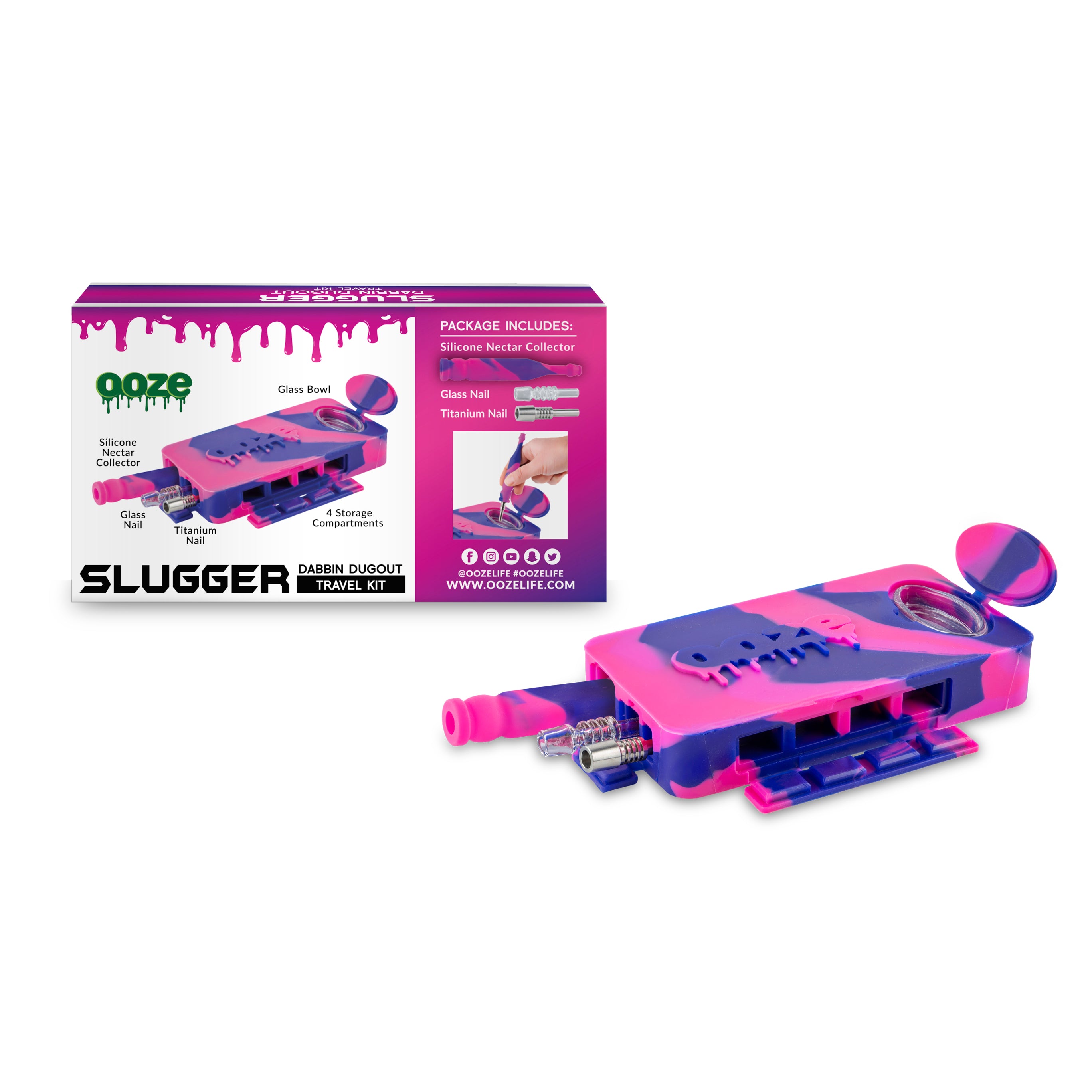 Ooze Slugger Silicone Dab Dugout & Nectar Straw - Razzle Dazzle