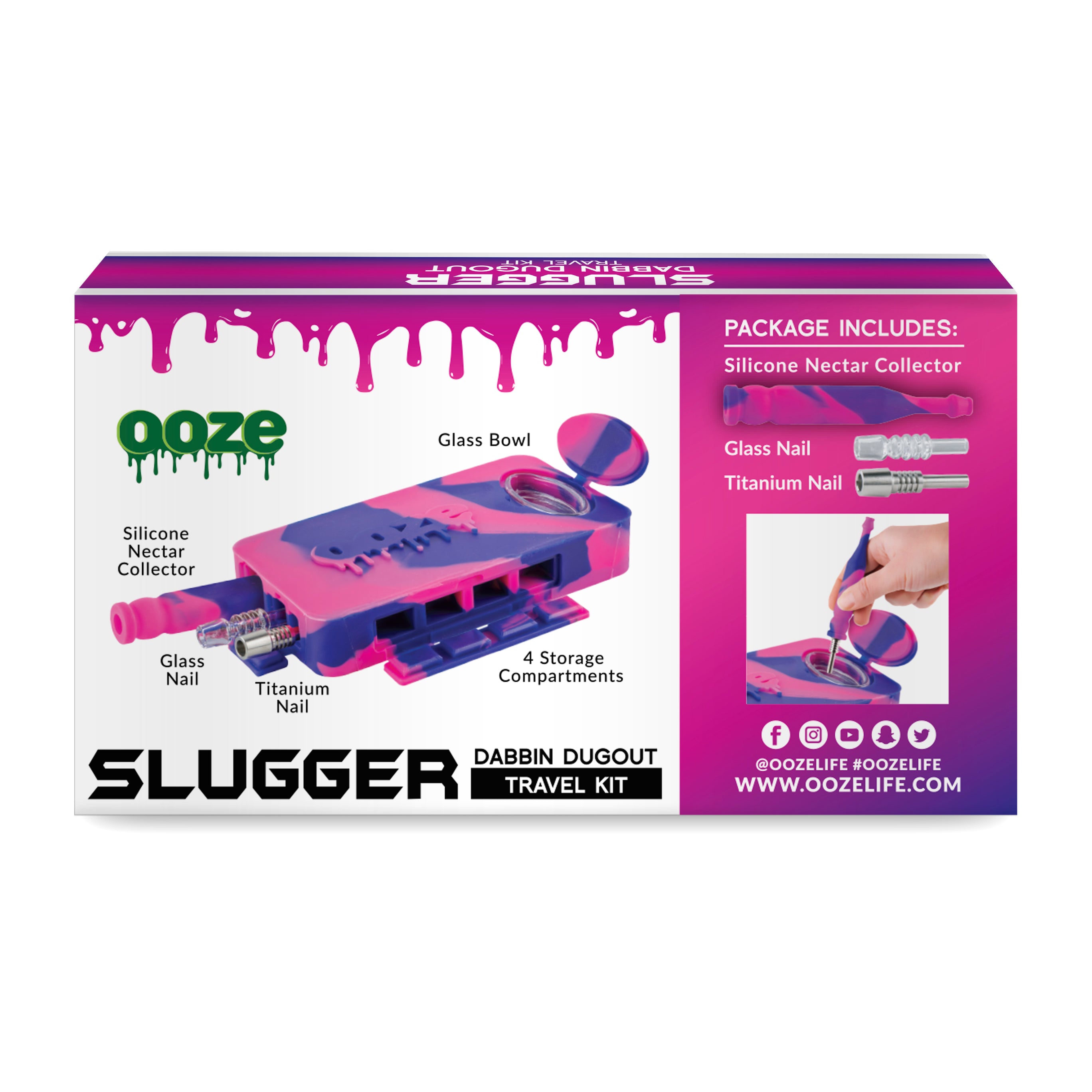 Ooze Slugger Silicone Dab Dugout & Nectar Straw - Razzle Dazzle