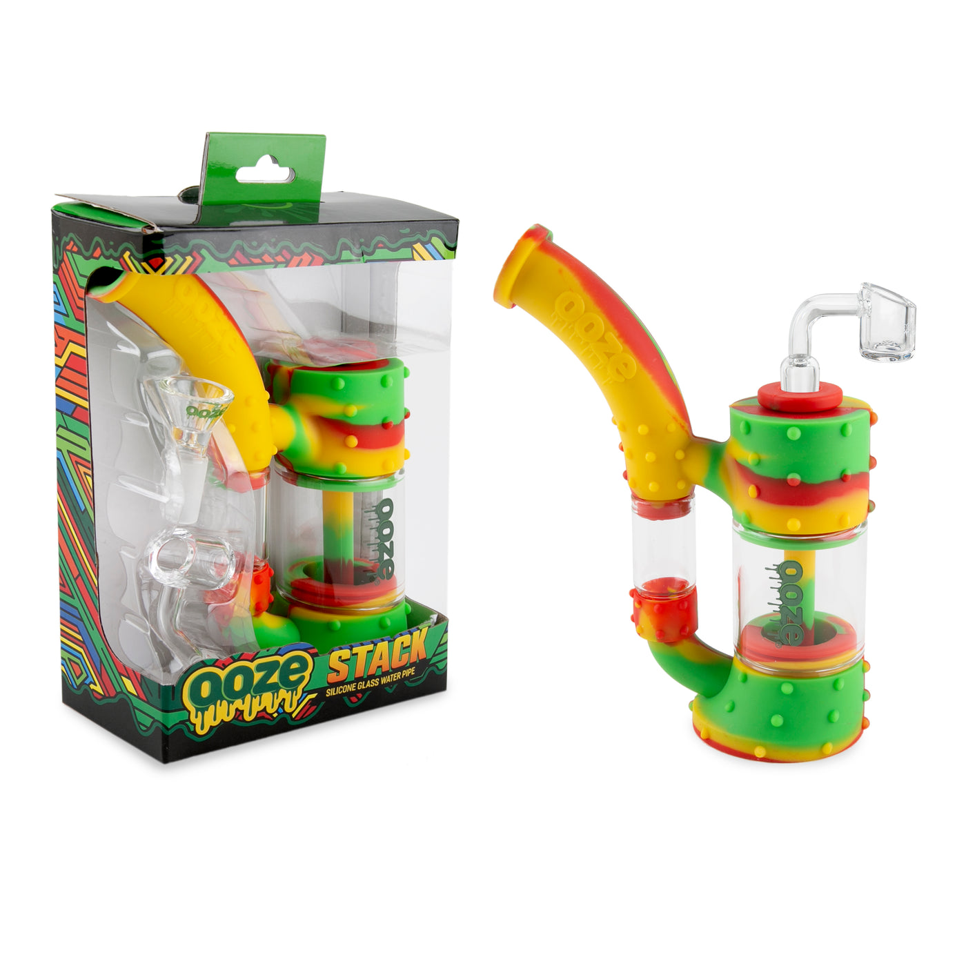 Ooze Stack Pipe Silicone Water Bubbler & Dab Rig - Rasta