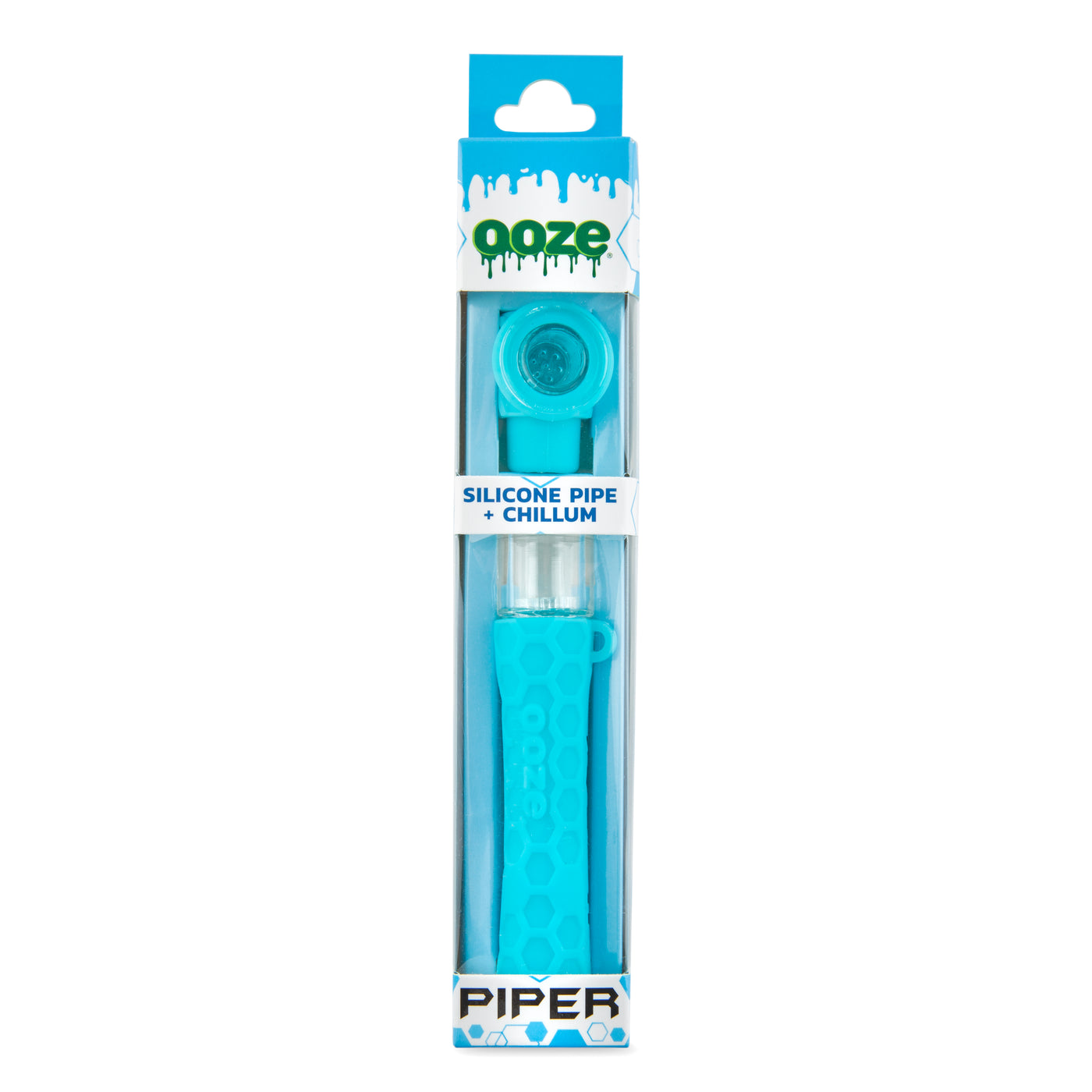 Ooze Piper Silicone Glass Hand Pipe & Chillum - Aqua Teal