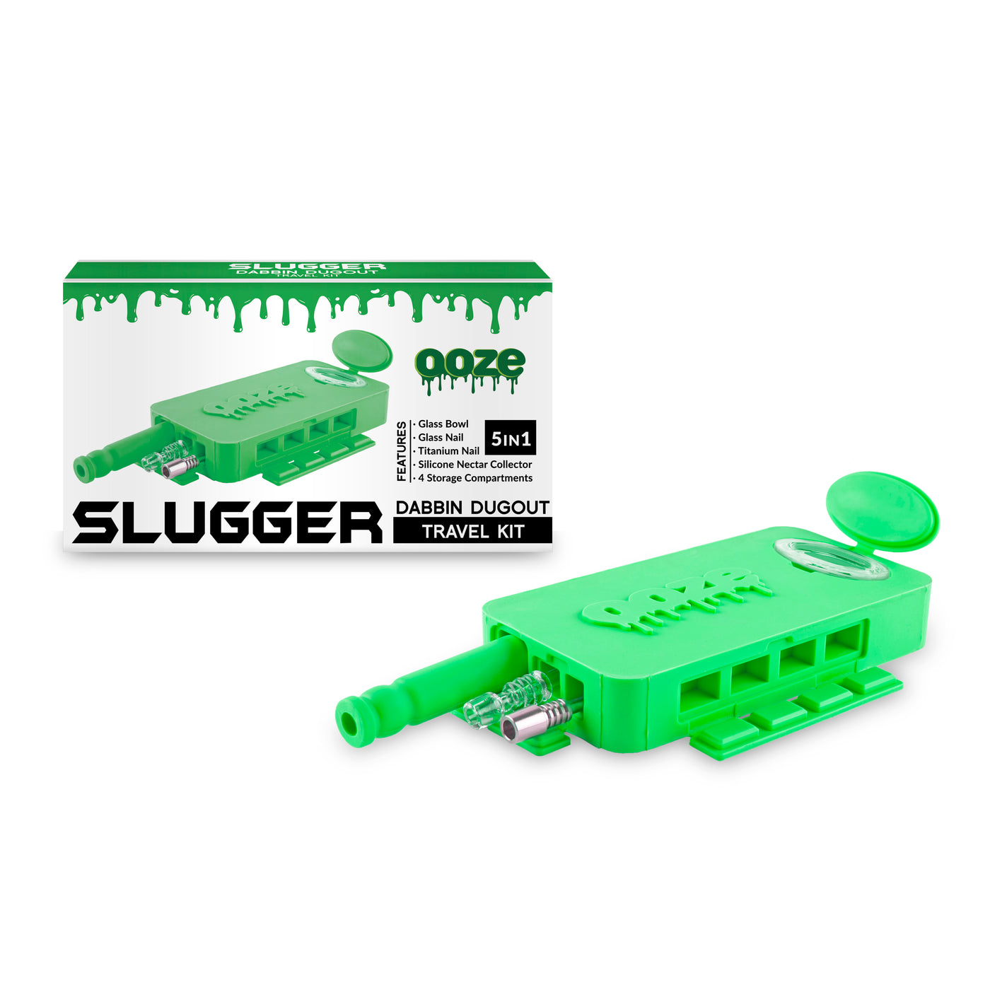 Ooze Slugger Silicone Dab Dugout & Nectar Straw - Green