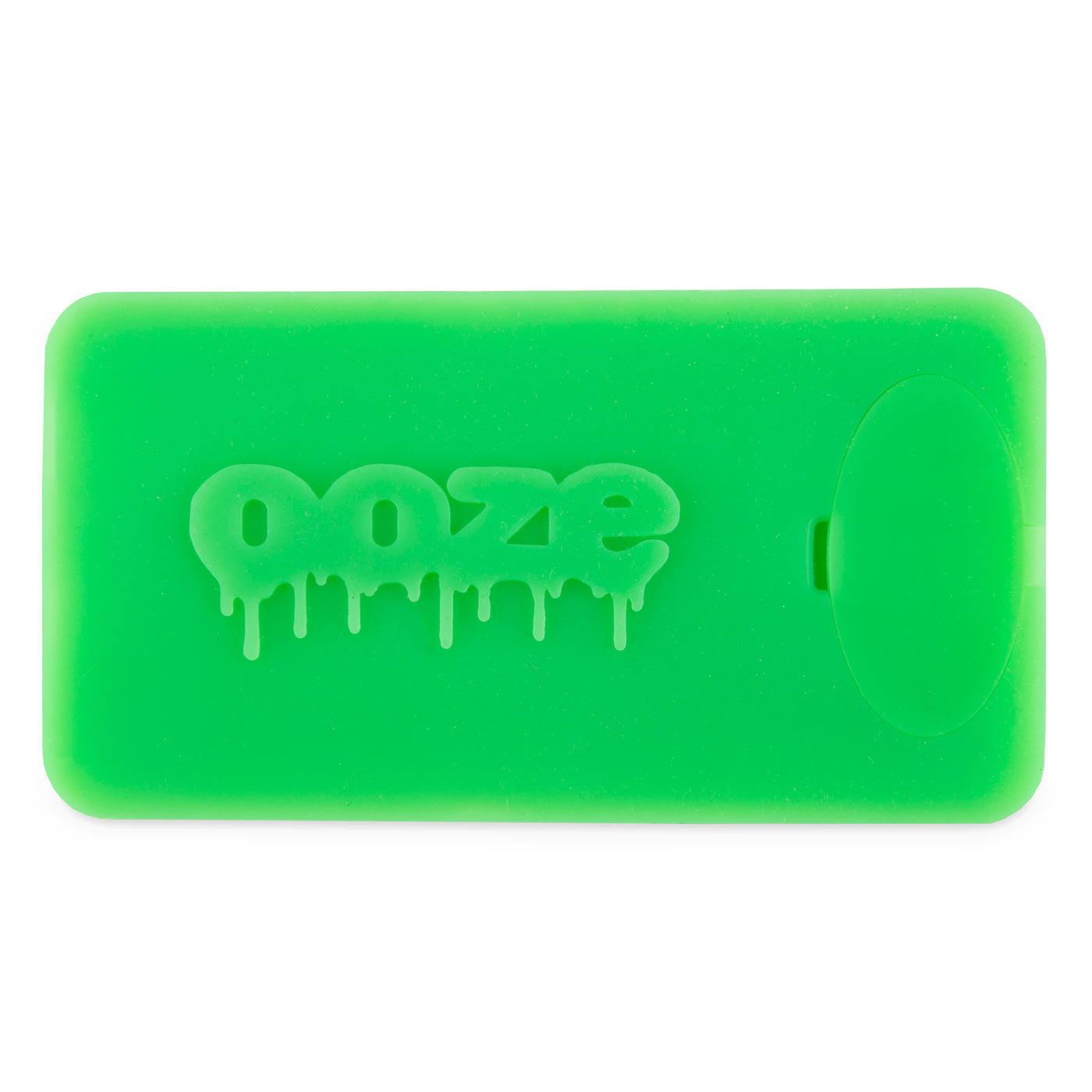 Closed up front view of the slime green Ooze Slugger silicone dab dugout on a white background