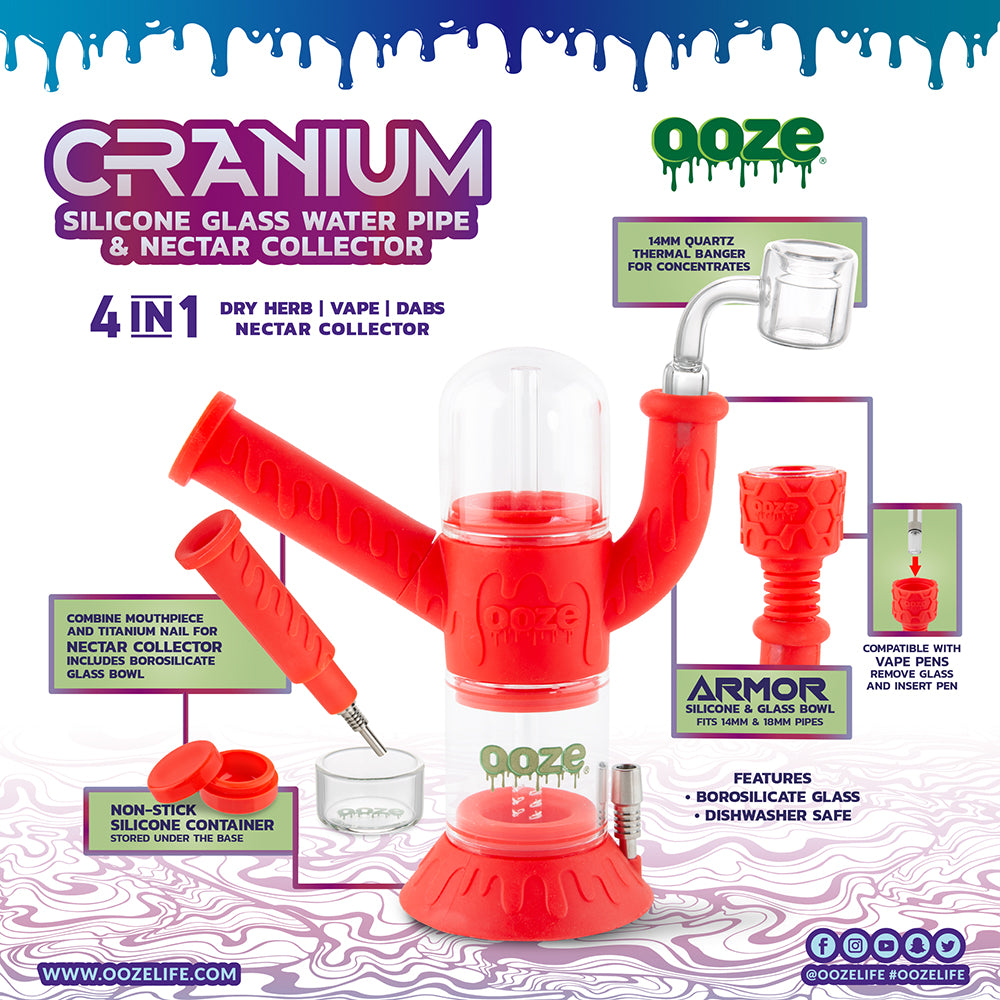 Ooze Cranium Silicone Water Pipe, Dab Rig & Dab Straw - Scarlet