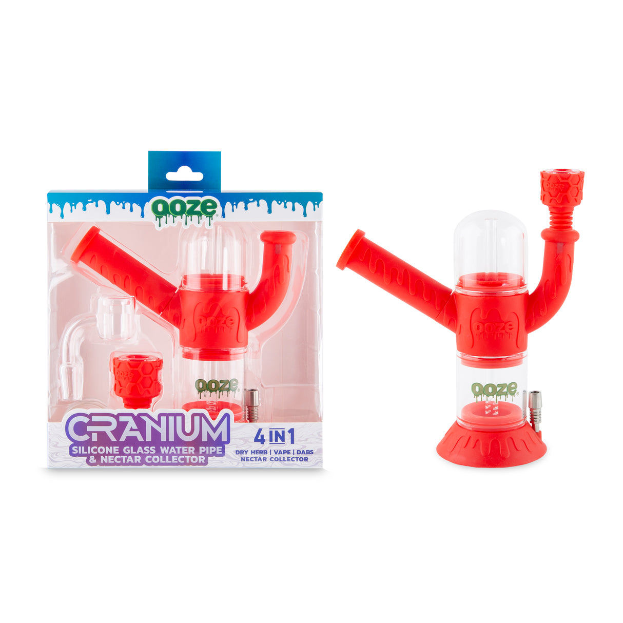 Ooze Cranium Silicone Water Pipe, Dab Rig & Dab Straw - Scarlet