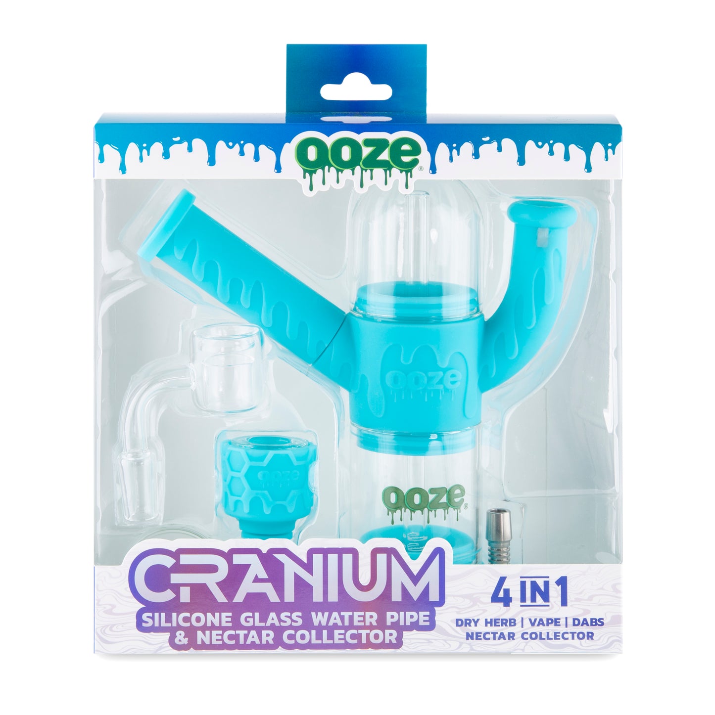 Ooze Cranium Silicone Water Pipe, Dab Rig & Dab Straw - Aqua Teal