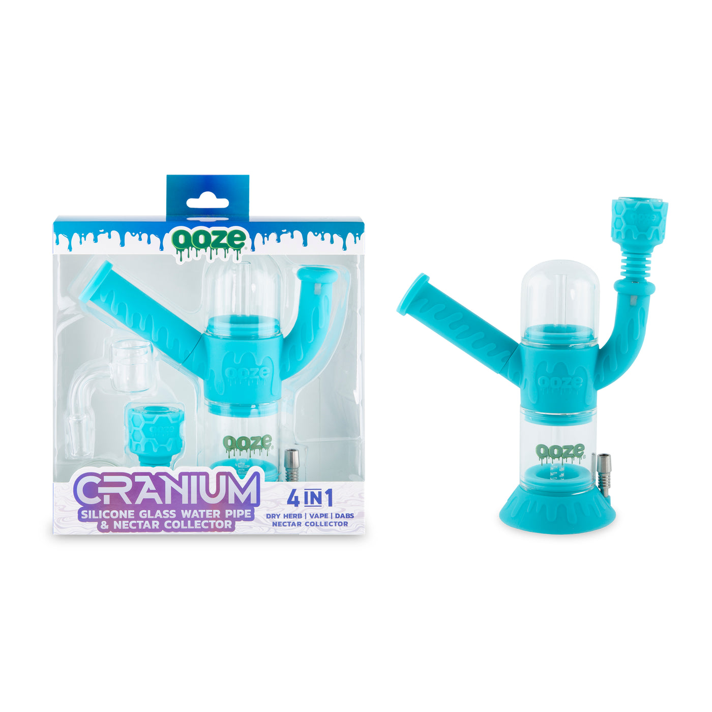 Ooze Cranium Silicone Water Pipe, Dab Rig & Dab Straw - Aqua Teal