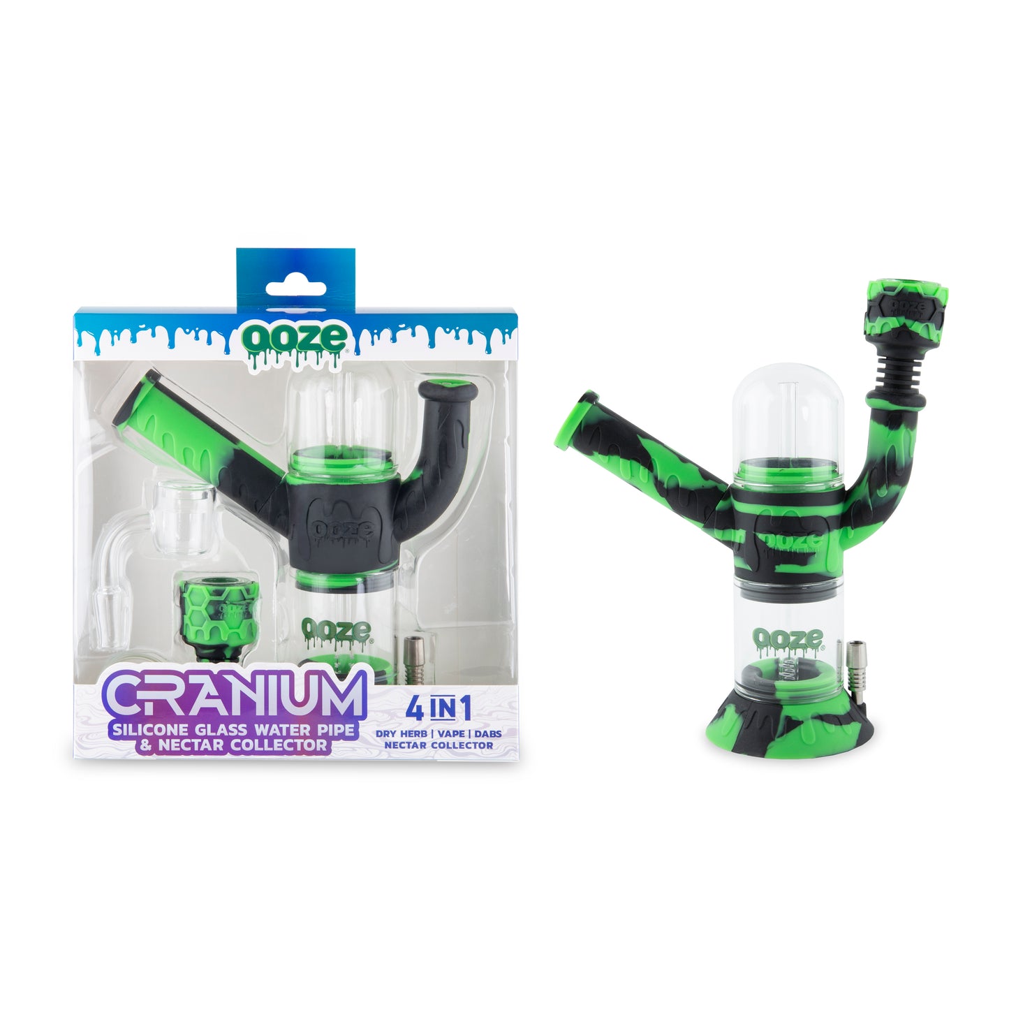 Ooze Cranium Silicone Water Pipe, Dab Rig & Dab Straw - Chameleon