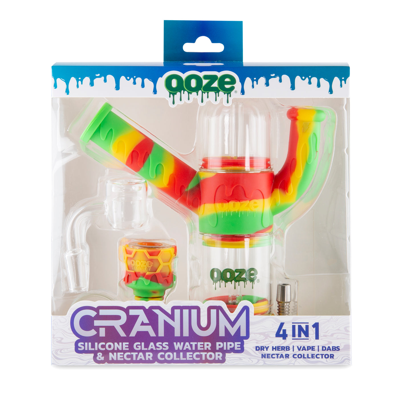 Ooze Cranium Silicone Water Pipe, Dab Rig & Dab Straw - Rasta