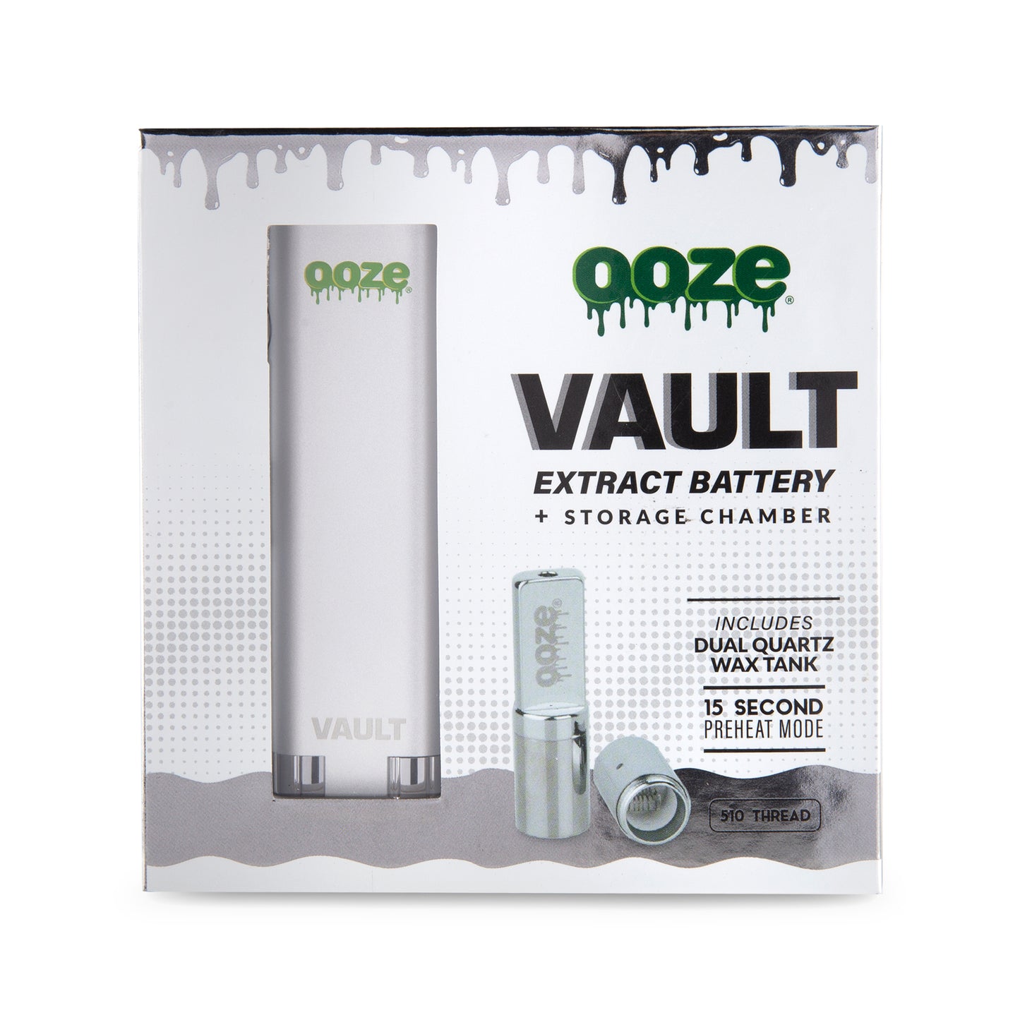 Ooze Vault 510 Thread Vape Battery With Storage Chamber - Stellar Silver