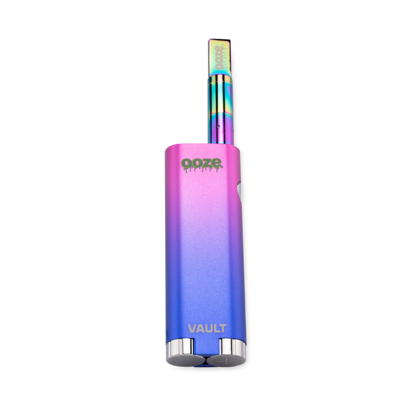 Rainbow Ooze Vault battery with rainbow atomizer attached