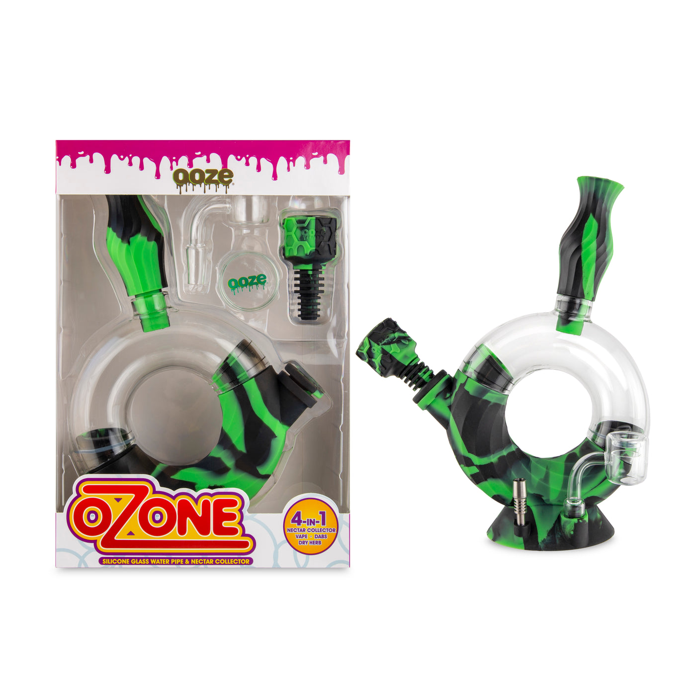 Ooze Ozone Silicone Water Pipe, Dab Rig & Dab Straw - Chameleon