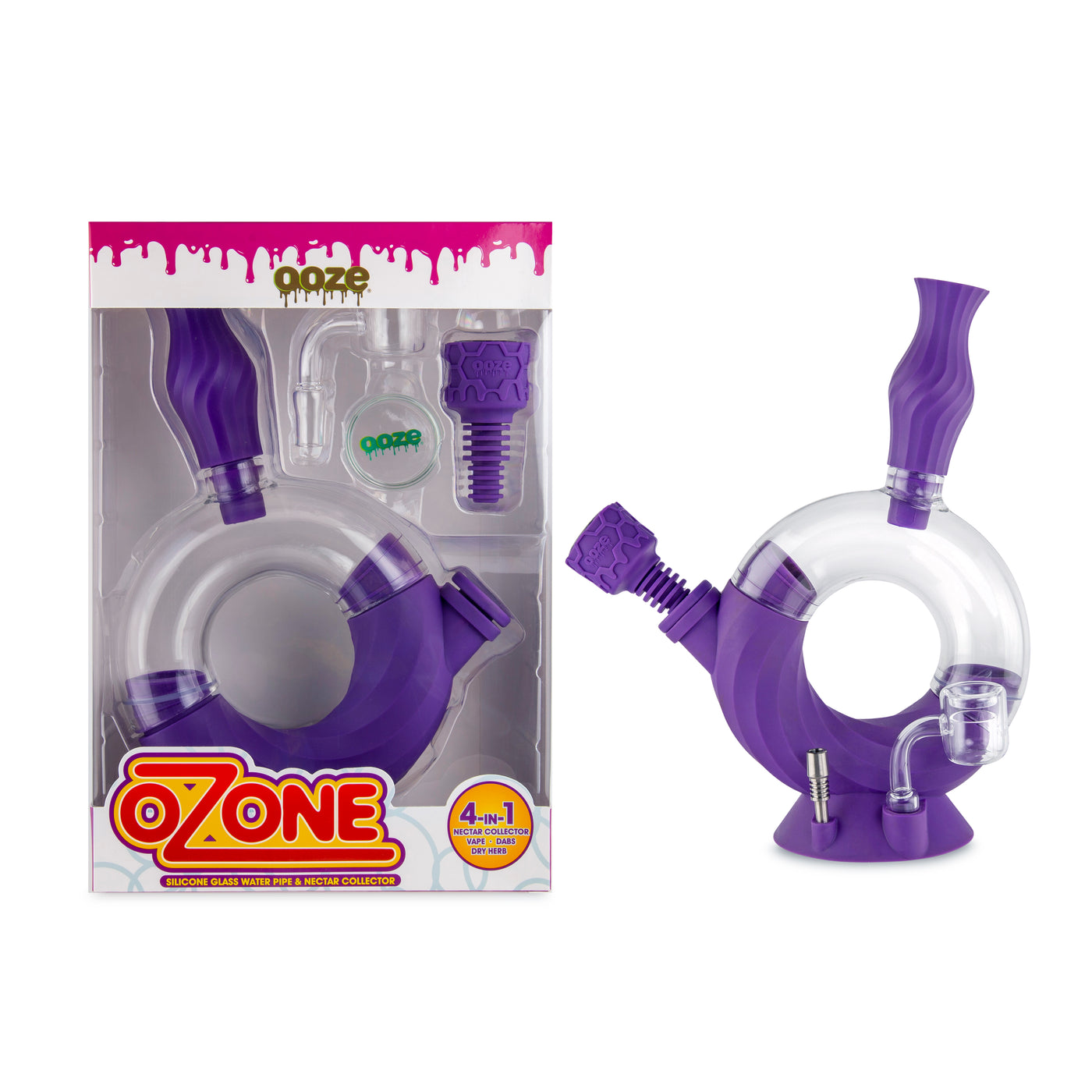Ooze Ozone Silicone Water Pipe, Dab Rig & Dab Straw - Ultra Purple