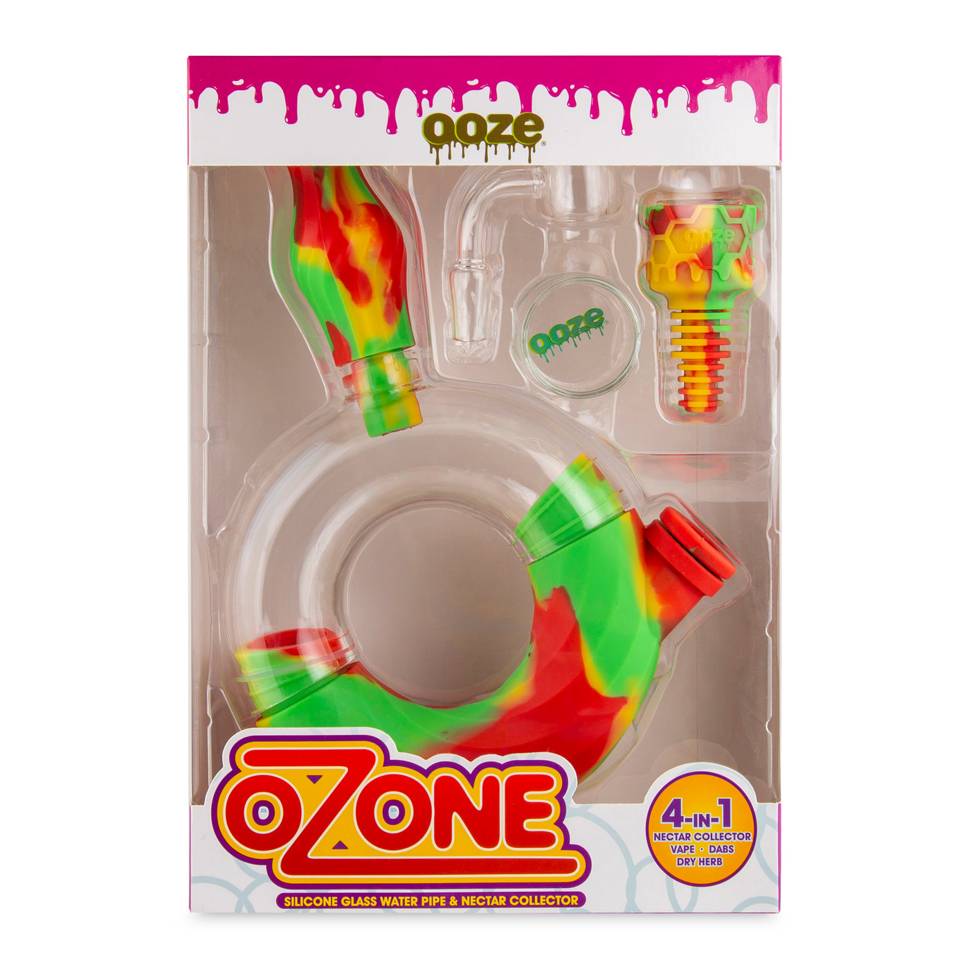 Ooze Ozone Silicone Water Pipe, Dab Rig & Dab Straw - Rasta