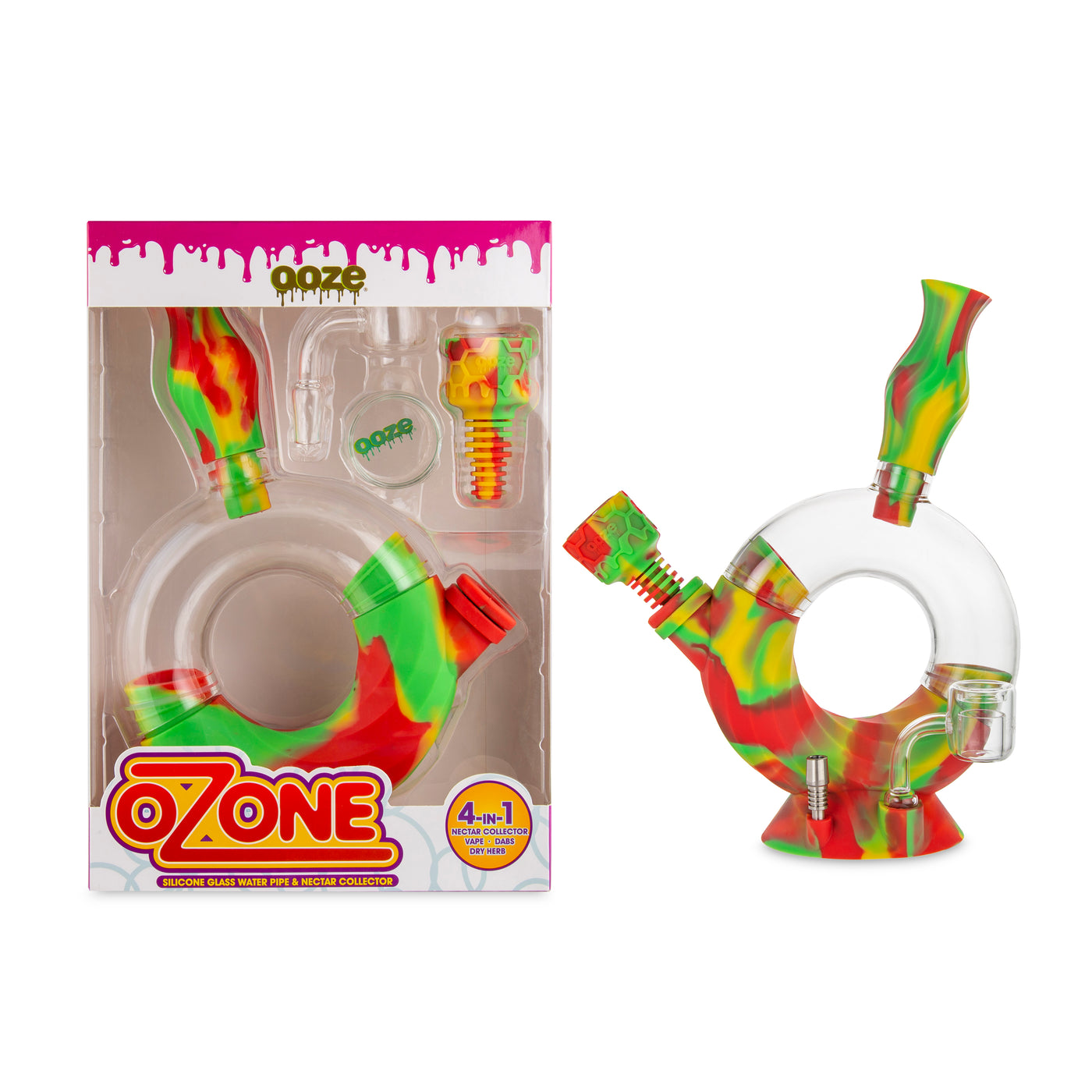 Ooze Ozone Silicone Water Pipe, Dab Rig & Dab Straw - Rasta