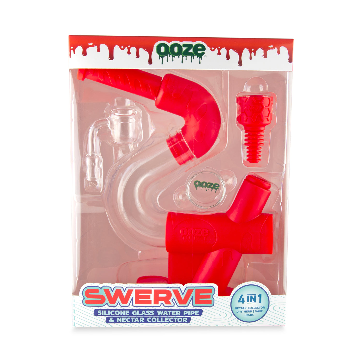 Ooze Swerve Silicone Water Pipe, Dab Rig & Dab Straw - Scarlet