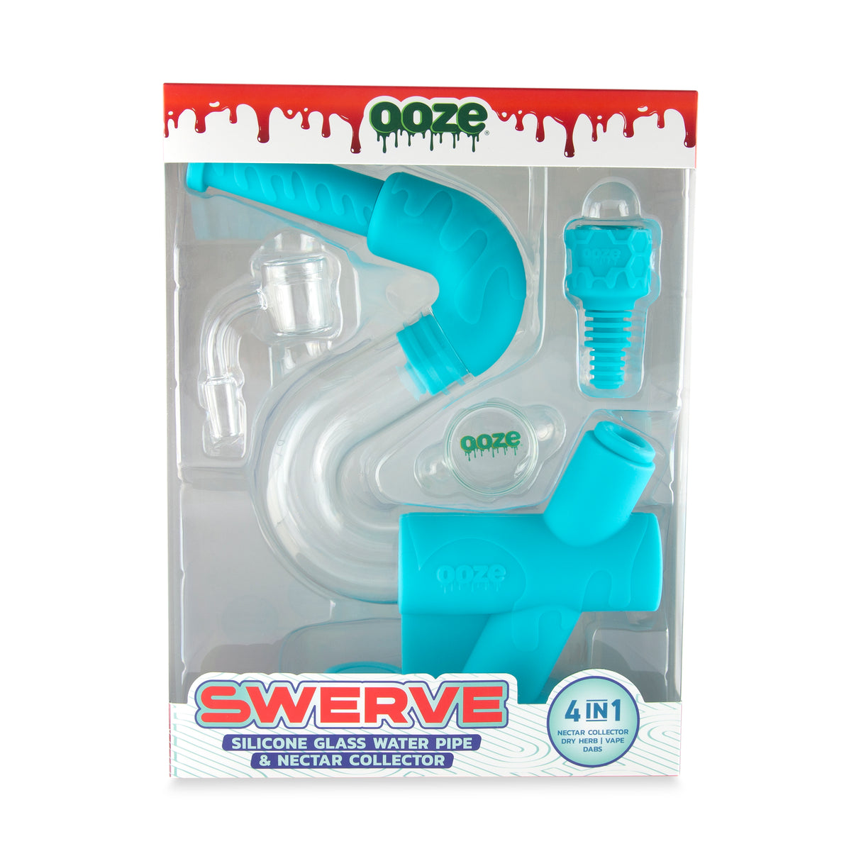 Ooze Swerve Silicone Water Pipe, Dab Rig & Dab Straw - Aqua Teal