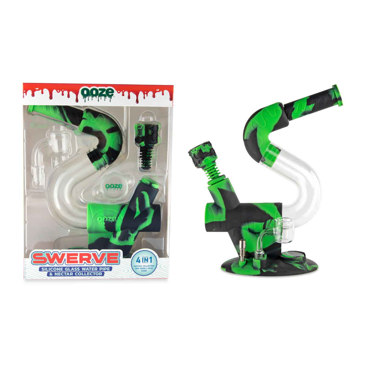 Ooze Swerve Silicone Water Pipe, Dab Rig & Dab Straw - Chameleon