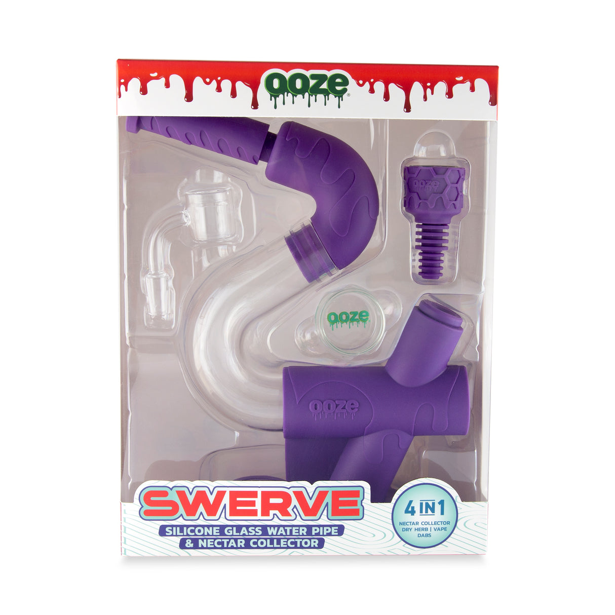 Ooze Swerve Silicone Water Pipe, Dab Rig & Dab Straw - Ultra Purple