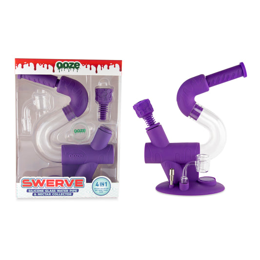 Ooze Swerve Silicone Water Pipe, Dab Rig & Dab Straw - Ultra Purple
