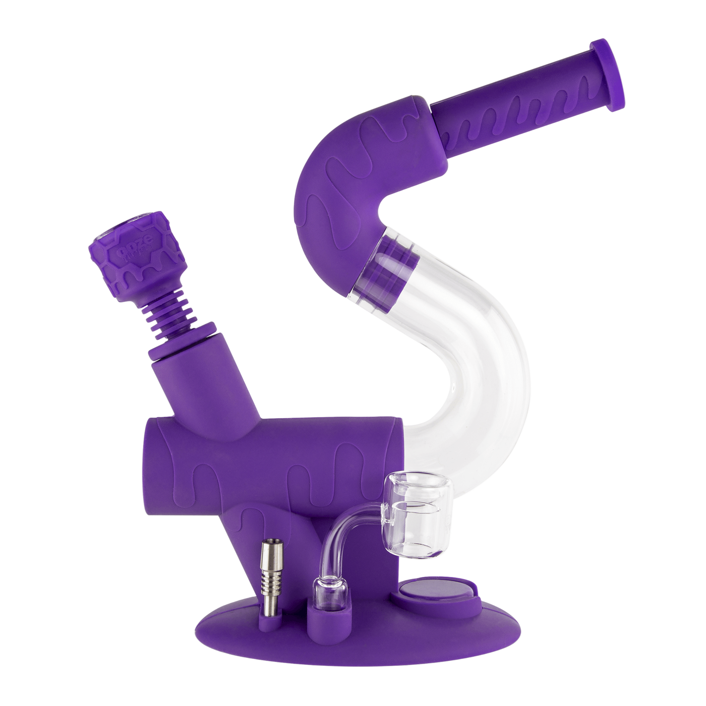 Purple silicone Swerve bong with the bowl attachment inserted