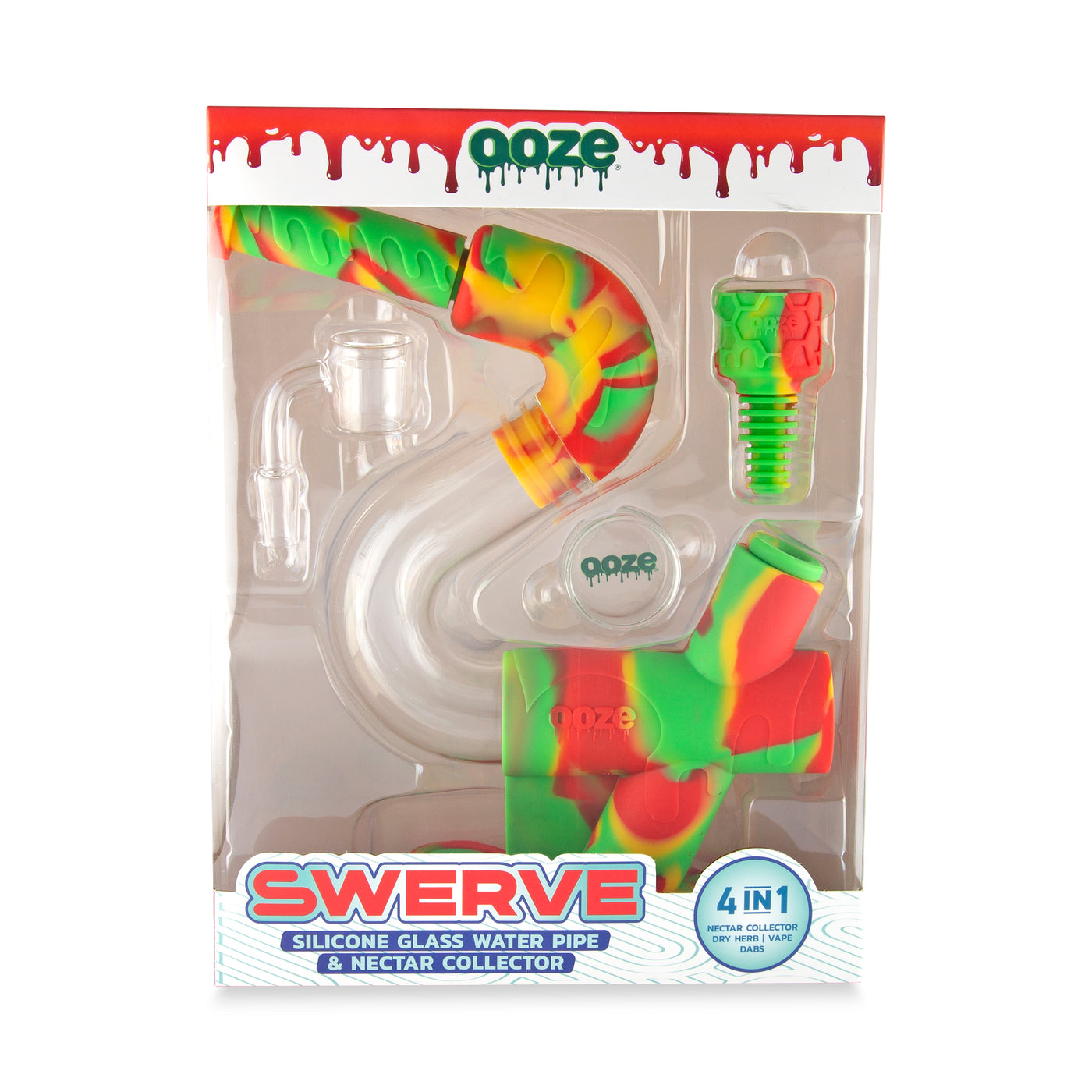 Ooze Swerve Silicone Water Pipe, Dab Rig & Dab Straw - Rasta