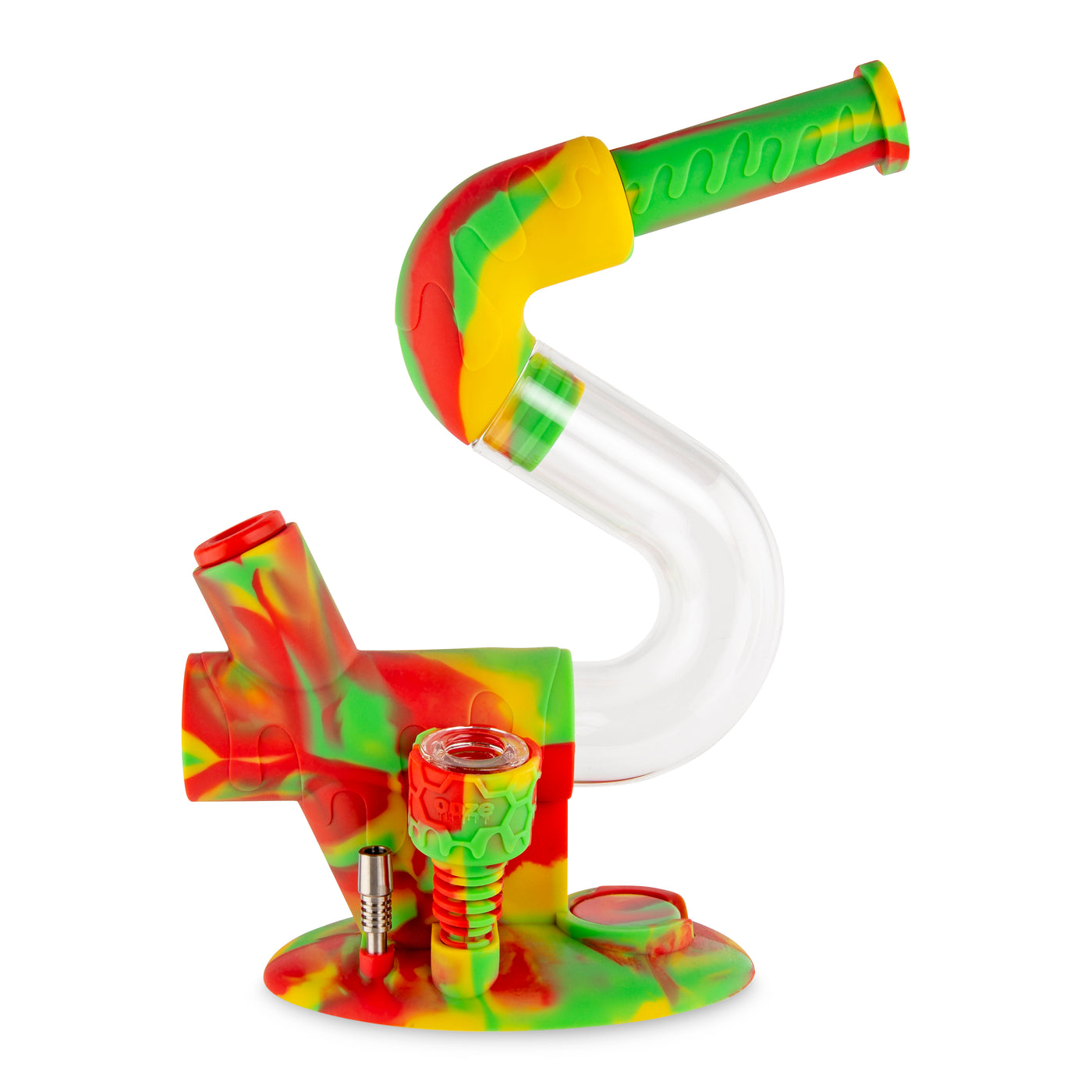 Ooze Swerve Silicone Water Pipe, Dab Rig & Dab Straw - Rasta