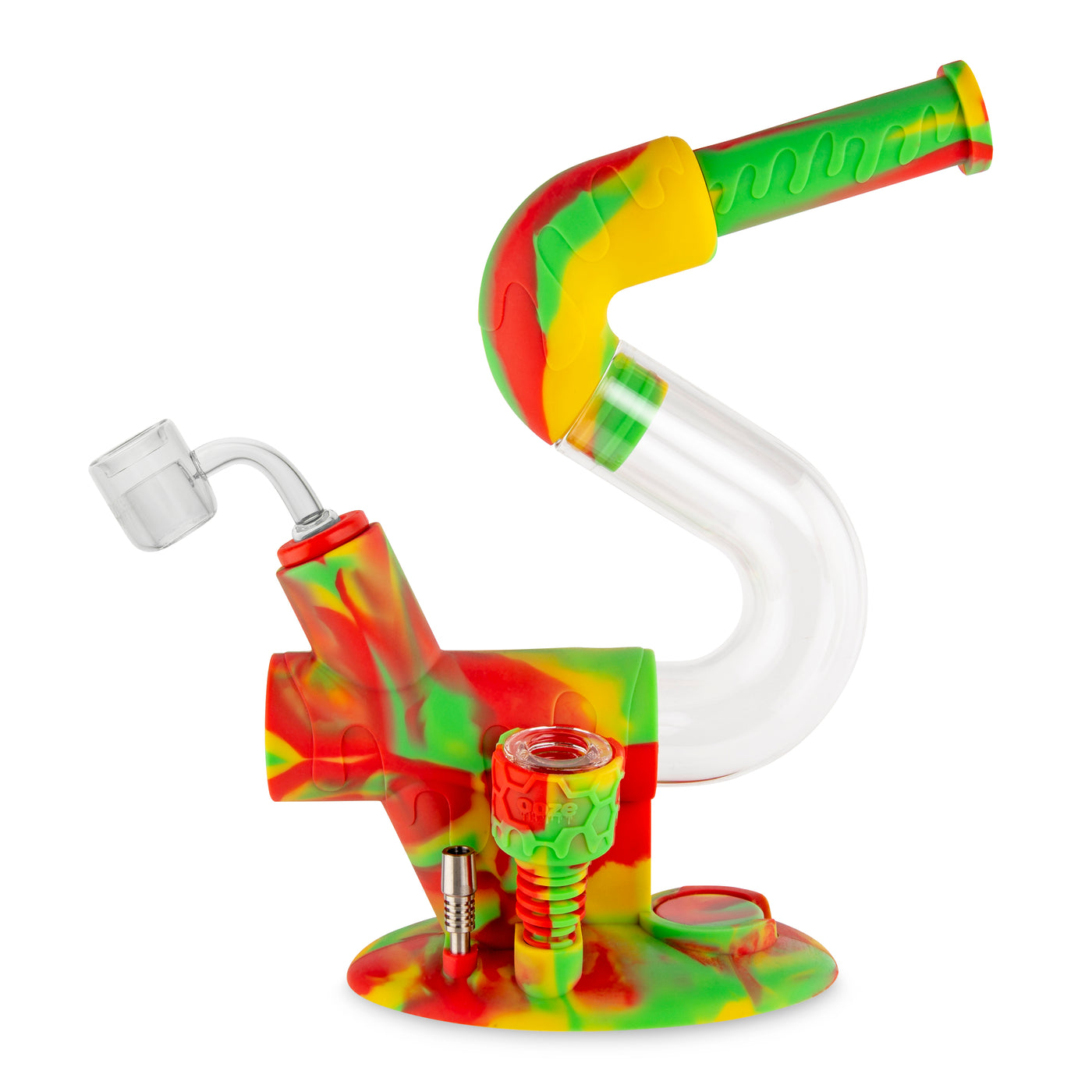 Ooze Swerve Silicone Water Pipe, Dab Rig & Dab Straw - Rasta