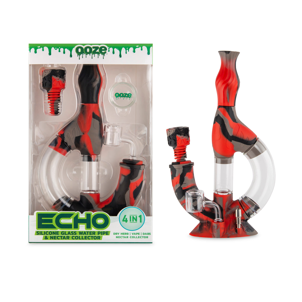 Ooze Echo Silicone Water Pipe, Dab Rig & Dab Straw - After Midnight
