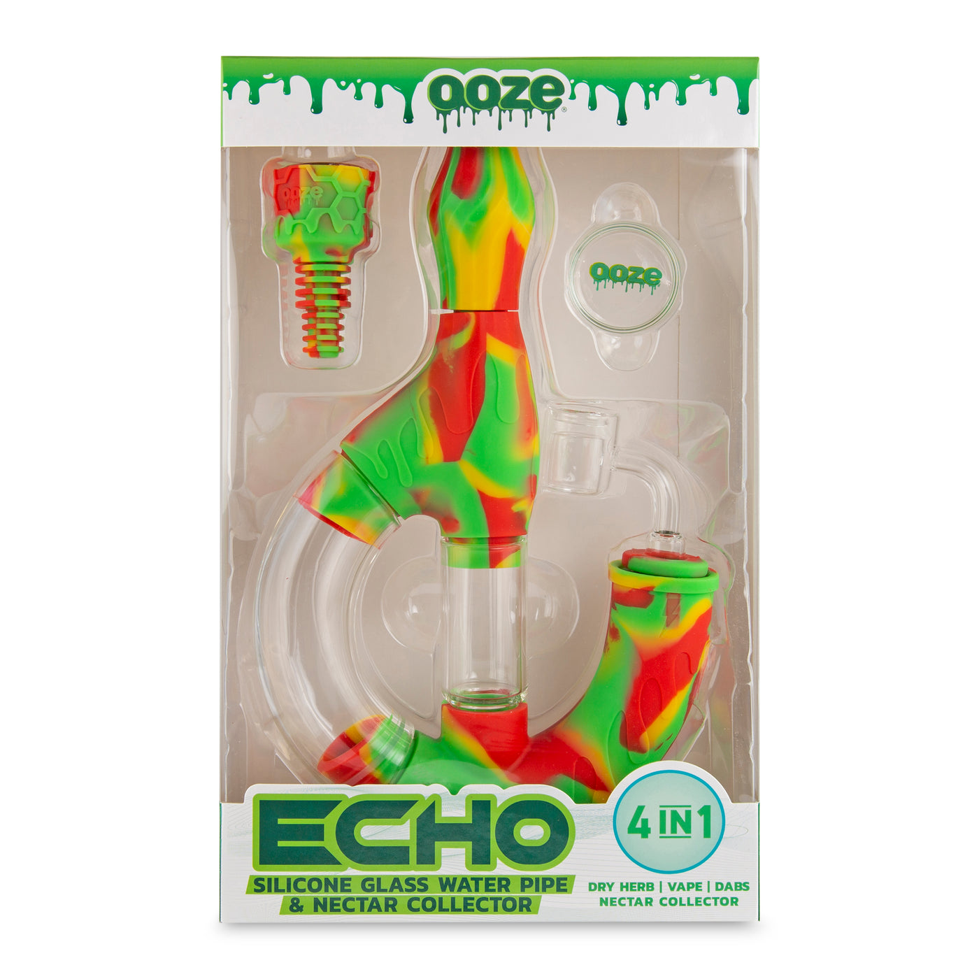 Ooze Echo Silicone Water Pipe, Dab Rig & Dab Straw - Rasta