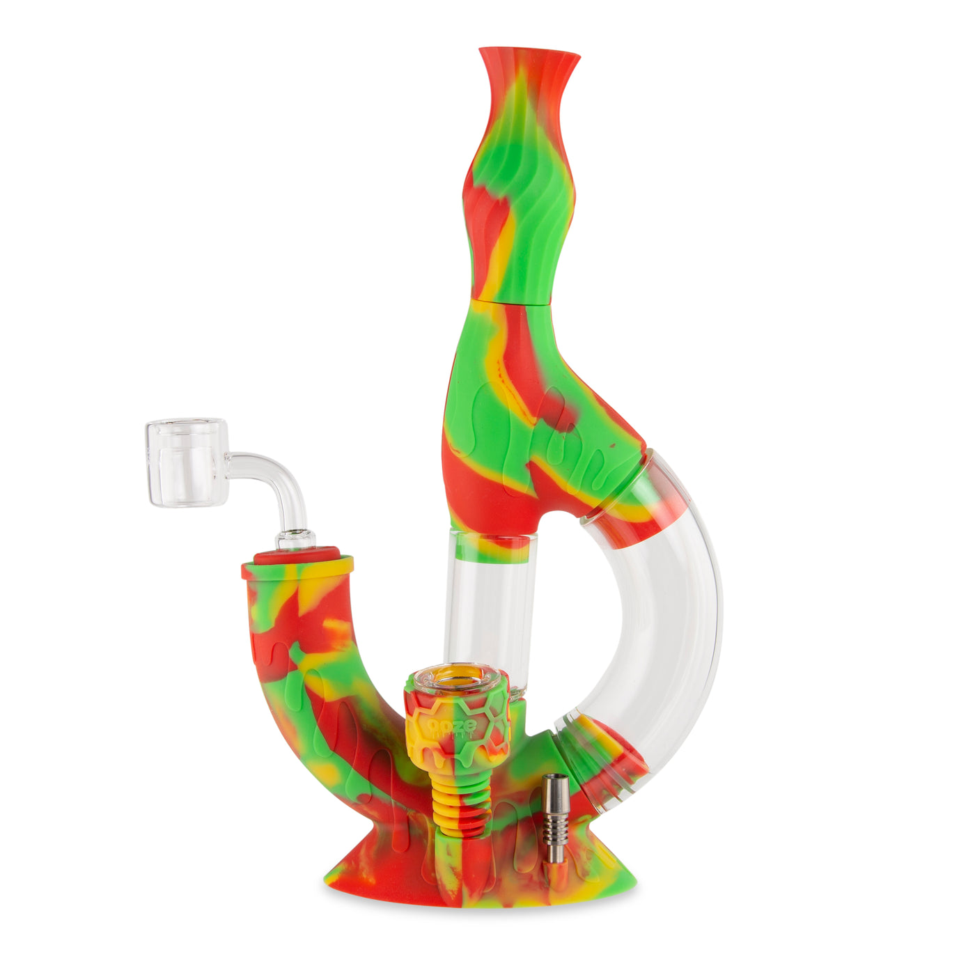 Ooze Echo Silicone Water Pipe, Dab Rig & Dab Straw - Rasta