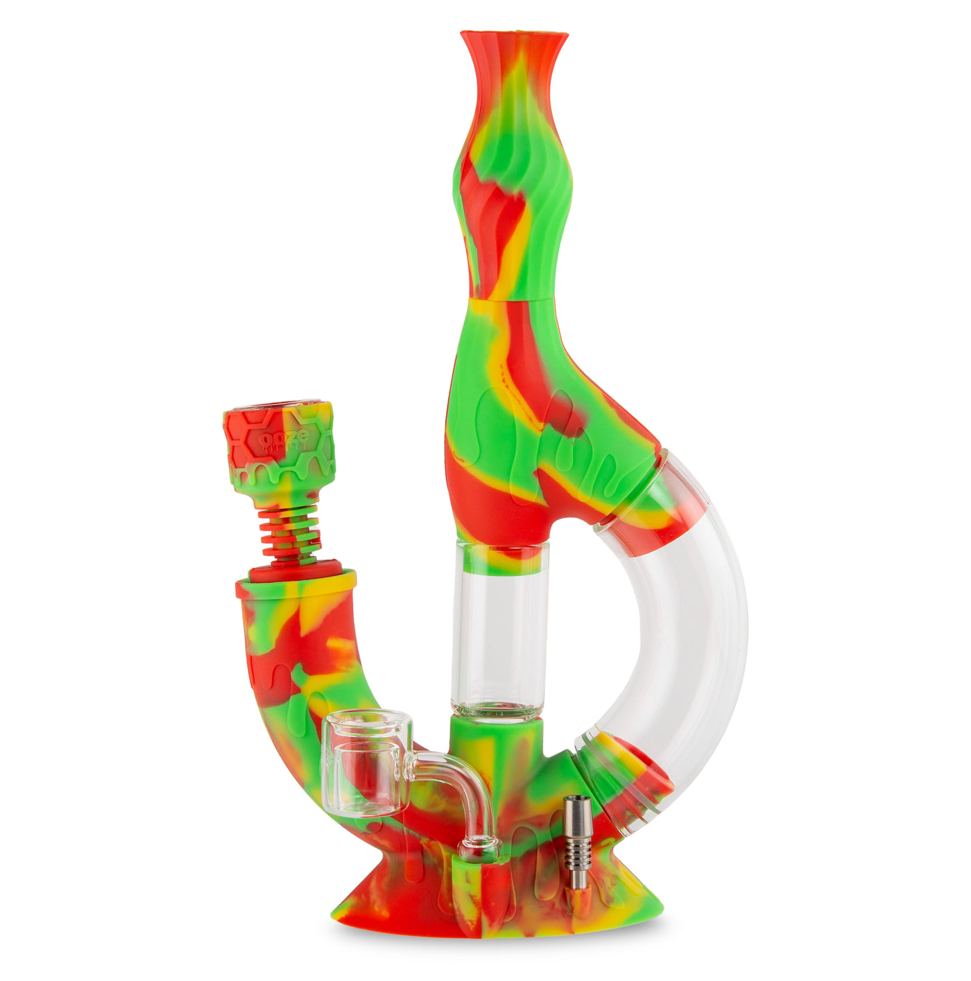 Ooze Echo Silicone Water Pipe, Dab Rig & Dab Straw - Rasta