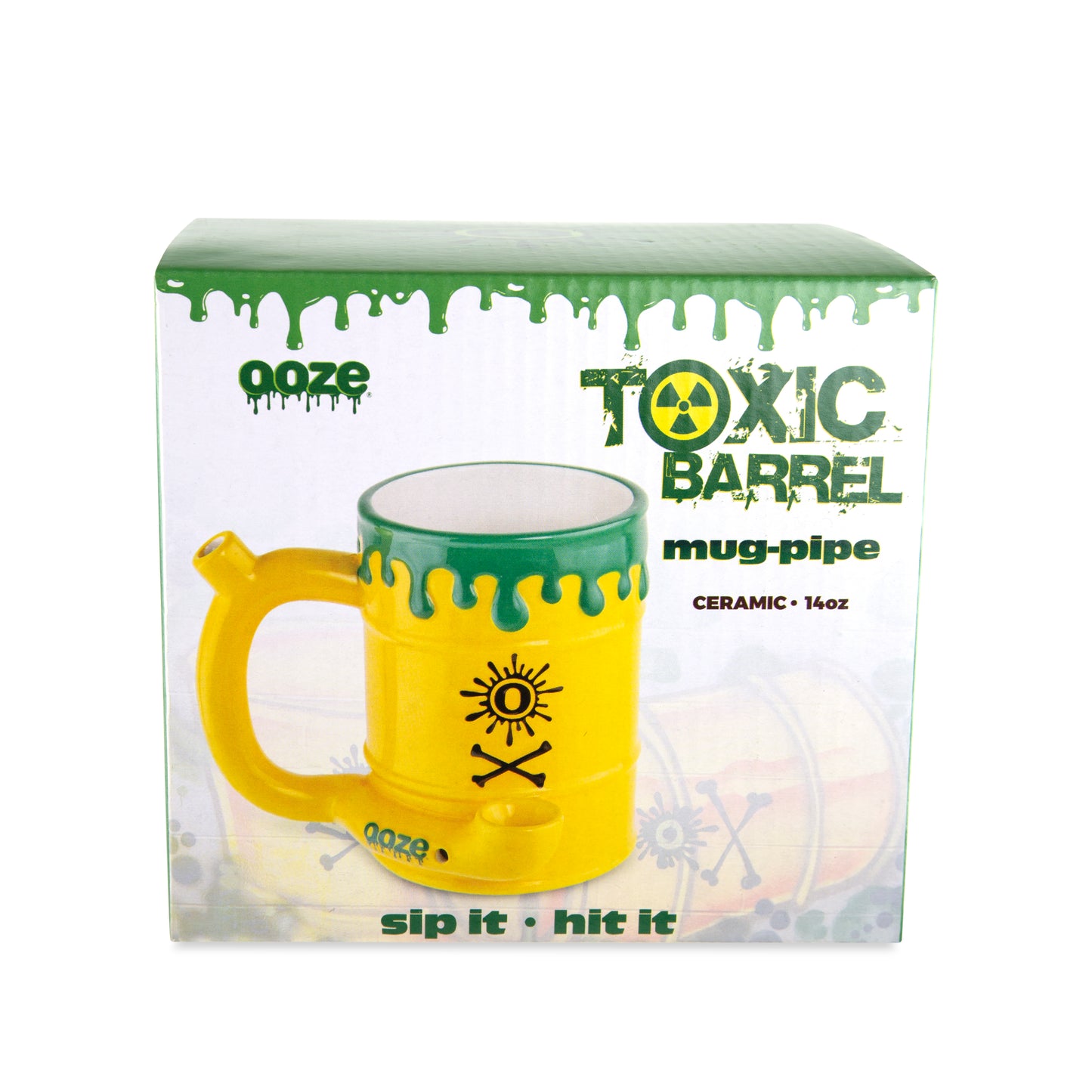 Ooze Ceramic Wake & Bake Mug Pipe - Toxic Waste Barrel