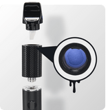close-up image showcasing breakdown of black Beacon dab pen specs
