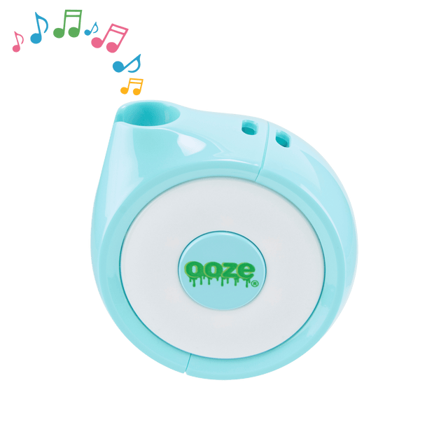 The aqua teal Ooze Movez speaker vape has colorful music notes playing