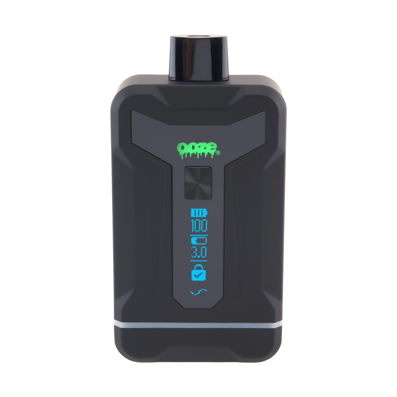Front shot of Duet Black double cartridge vape with screen