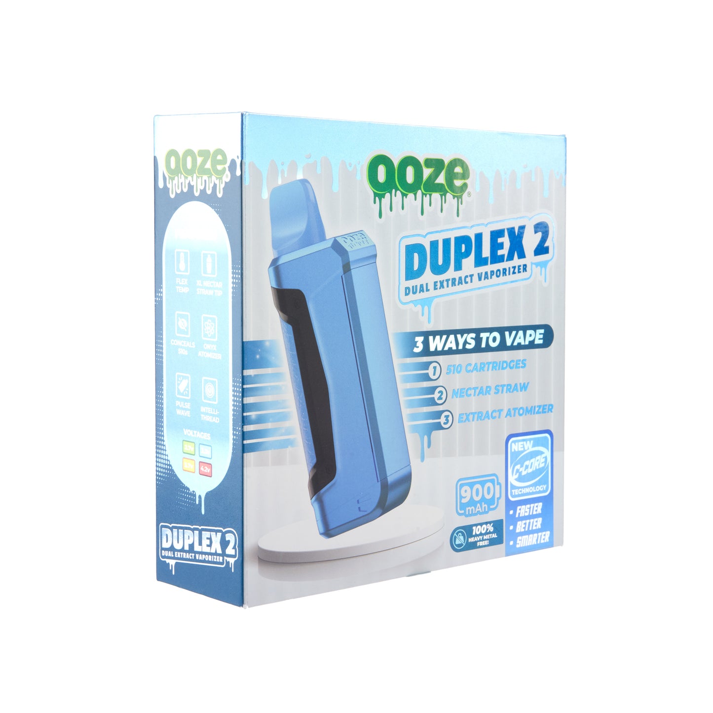 The box for The arctic blue Ooze Duplex 2 extract vaporizer